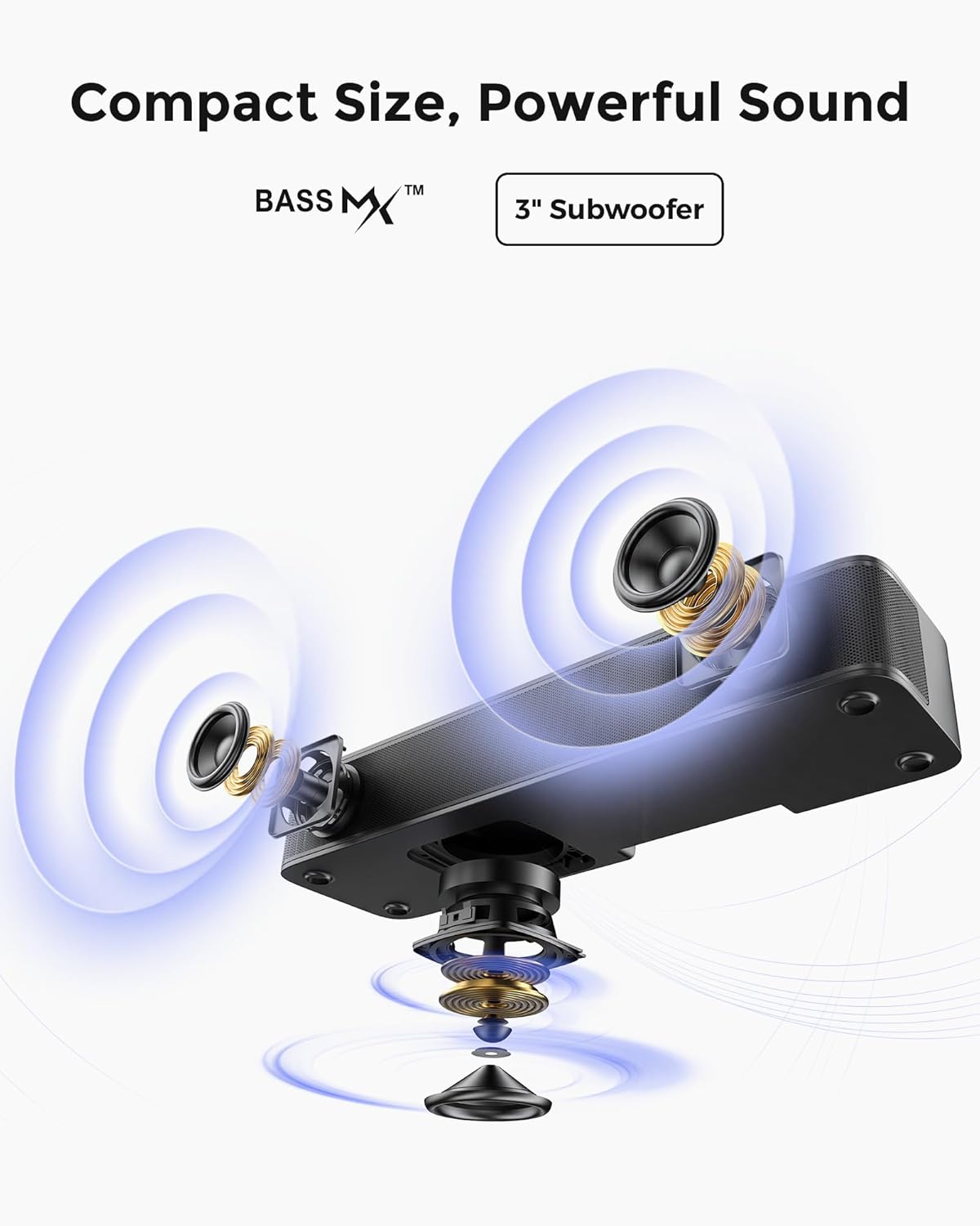 ULTIMEA 2.1ch Surround Sound Bar for TV, Built-in Subwoofer, Peak Power 132W, App Control, 16 Inches Bluetooth 5.4 TV Speakers Soundbar, All-in-one PC Soundbar, Opt/AUX/Wall Mount, Poseidon M20 Pro - Image 3