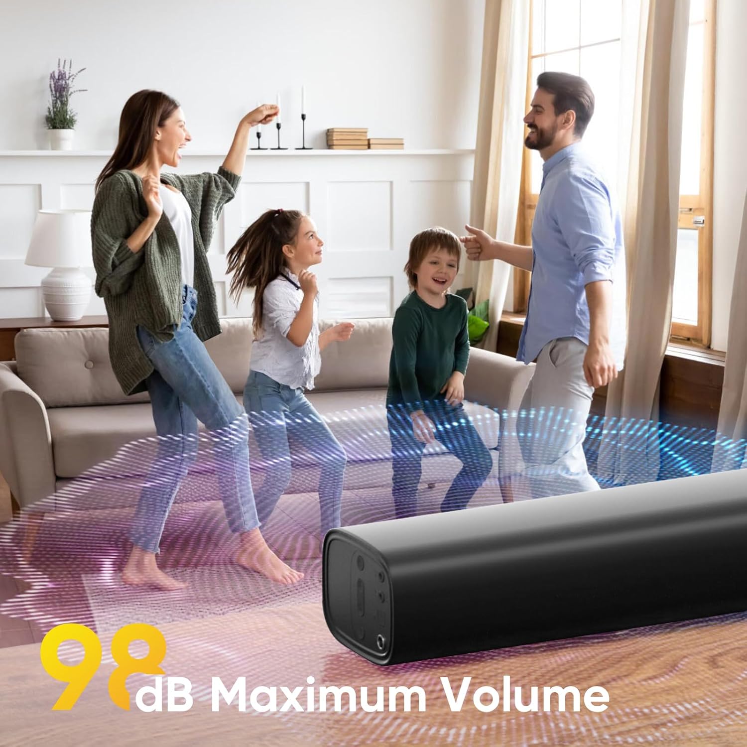 RIOWOIS Sound Bar for Smart TV, Soundbar for TV with Bass Reflector and Easy Set up, Home Audio Surround Sound System for TV PC Projector, Wall Mountable - Image 3