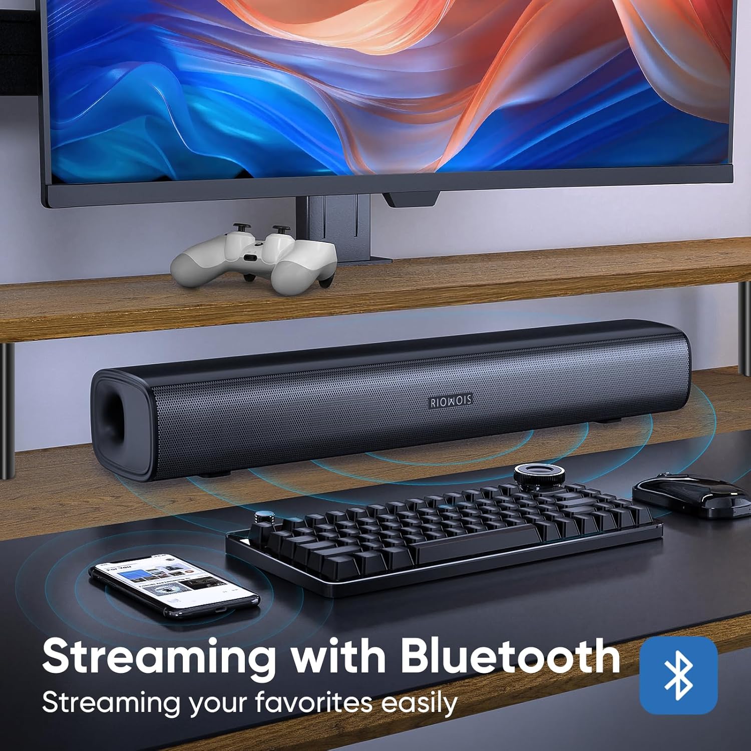 RIOWOIS Sound Bar for Smart TV, Soundbar for TV with Bass Reflector and Easy Set up, Home Audio Surround Sound System for TV PC Projector, Wall Mountable - Image 5
