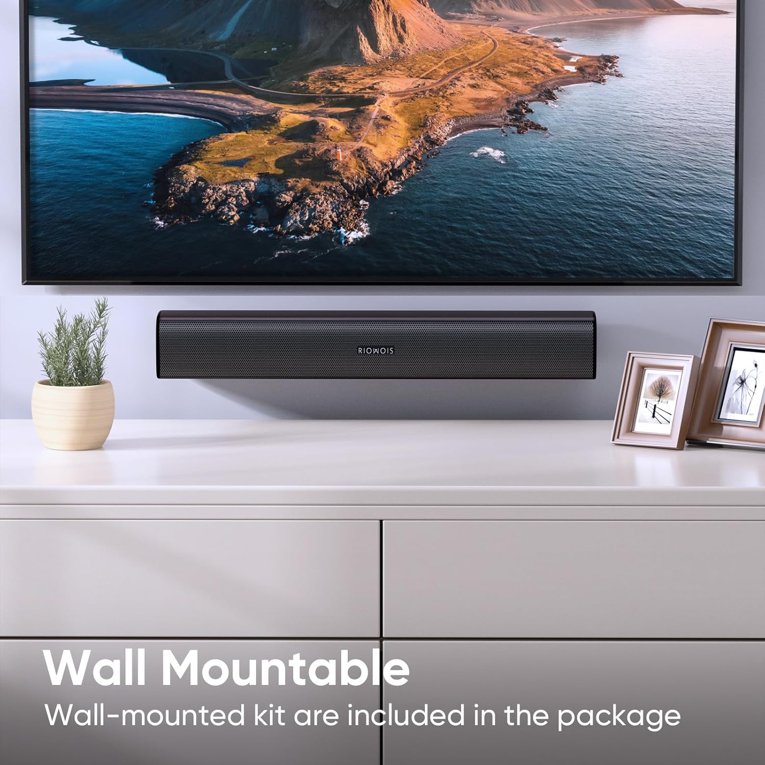 RIOWOIS Sound Bar for Smart TV, Soundbar for TV with Bass Reflector and Easy Set up, Home Audio Surround Sound System for TV PC Projector, Wall Mountable - Image 6